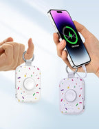 RORRY CharmGo Portable Charger, 5000mAh Portable Charger Power Bank with Built-in Cables, Travel Keychain Battery Pack for Apple Watch and iPhone Air/17/16/15/14/13/12, Confetti-Purple