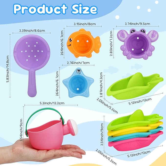Fajiabao Baby Bath Toys for Kids Ages 1-3 Toddler Bath Toys Mold Free for 2-4 Bathtub Sand Beach Pool Water Toys for 1+ Year Old Girl Gifts 9 PCS (Color Random)