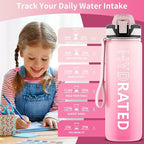 QLUR Water Bottle with Straw, 27oz Motivational Water Bottles with Time Marker to Drink, Tritan BPA Free, 750ml Sports Water Bottle with Carry Strap LeakProof for School Fitness Outdoor (1Pack)