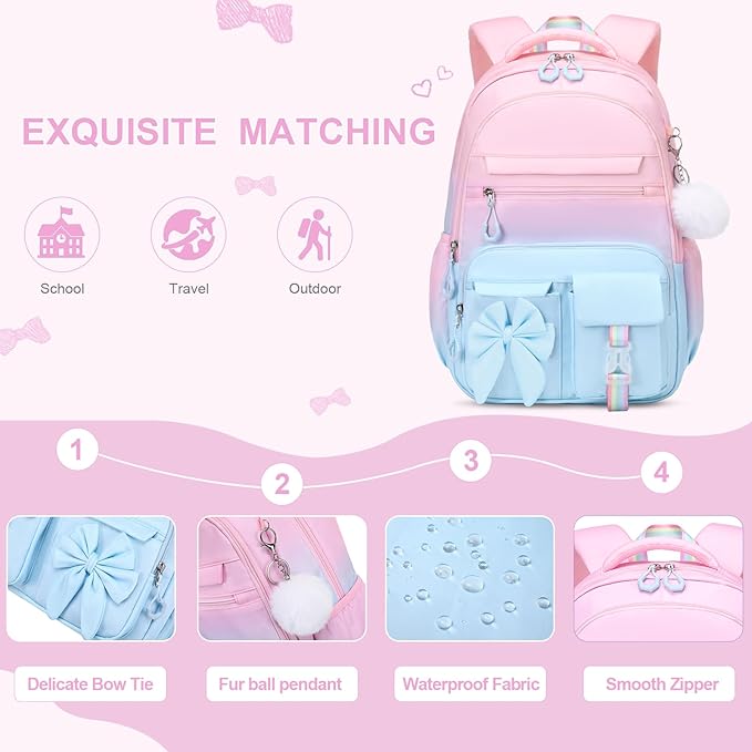 DIGOBAY Backpack for Girls, 3PCS Girls Backpack for School with Lunch Bag Pencil Case, Cute Kids Teens Bookbag for Kindergarten Elementary Preschool Middle School