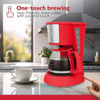 Holstein Housewares 5 Cup Drip Coffee Maker – Compact and User-Friendly with Auto Pause & Serve, Reusable Filter, Measuring Spoon & Glass Carafe, Office & Dorm Use, Red