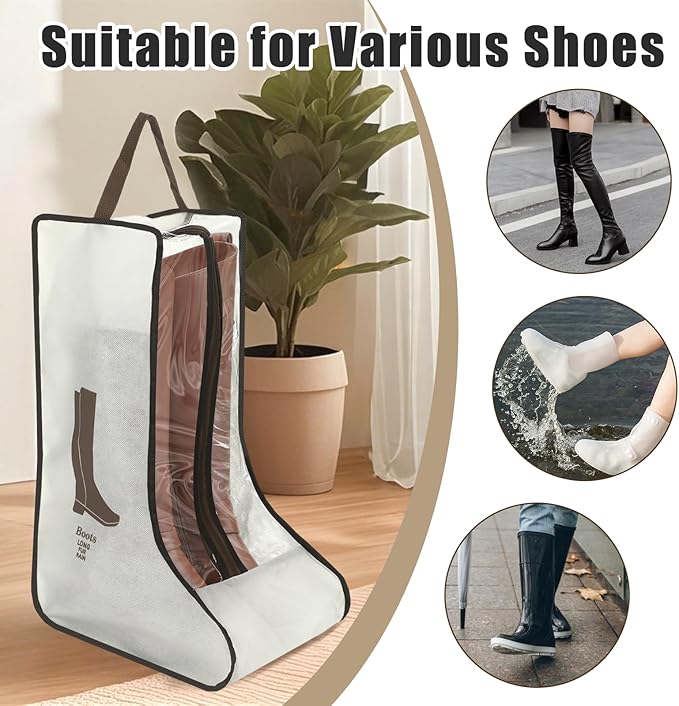2 Pack Beige Boot Storage Bag, Portable Dust Proof Boot Bags for Cowboy Boots, Shoe Cover Protector Bag for Boots Storage and Organizer Packing, Tall Boot Storage Carry Bag for Travel Daily Use