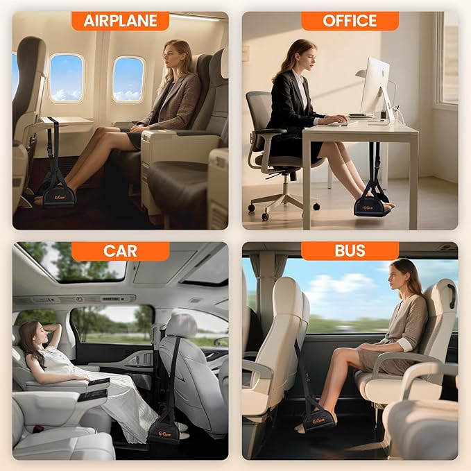 ErGear Airplane Foot Hammock with Wide Hardboard Support, Foot Hammock for Plane Travel with Extended Adjustment Strap, Portable Airplane Foot Rest Travel Essentials for Long Flight