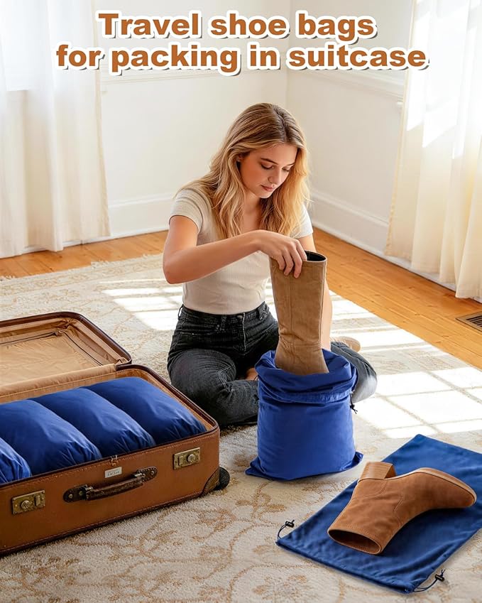 2 Pcs Shoe Bags for Travel, 21.2"x13.3" Large Boot Bags for Cowboy Boots, Washable Velvet Dust Bag with Drawstring for Dress Shoes, Handbags and Clothing, Suitable for Travel and Home Storage