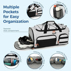 Searock 45L Gym Bag for Men, 3-In-1 Duffle Bag Backpack for Travel, Sports Duffel Bags for Gym Workout, Weekender Overnight Bag with Shoe Compartment, Wet Pocket, Gray