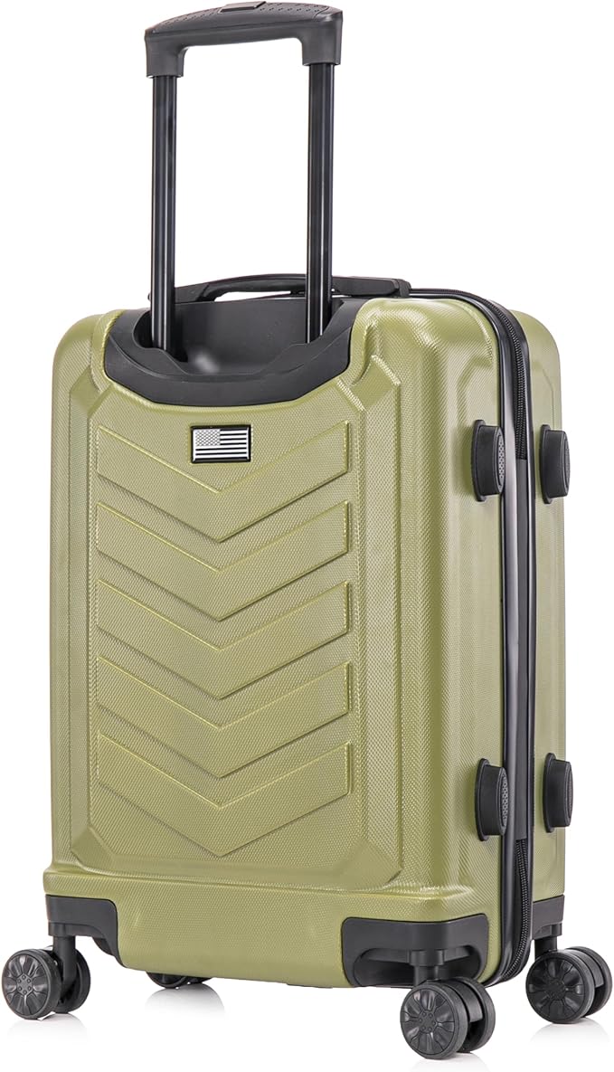 US ARMY Fox 20 inch Carry-On Hardside Luggage with Spinner Wheels | Lightweight Small Suitcase for Travel | Chevron Icon, Gel Handle, Side Studs, Retractable Trolley, Heavy Duty | Olive Drab
