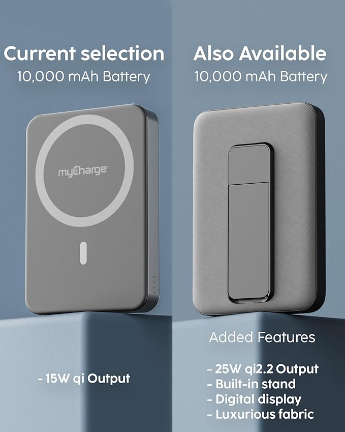 myCharge CliqAir 10000mAh Magnetic Power Bank – Ultra-Thin 0.5" Design | 15W Fast Wireless Charging | 20W PD USB-C Port | Powerful Magnetic Hold | Perfect for Travel, Work, or Everyday Use | Grey