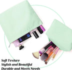 Huhumy 2 Pcs Makeup Bag Set Cute Cosmetic Pouch for Women Seersucker Travel Toiletry Bag Preppy Small Makeup Purse Pouch Aesthetic Skincare Brushes Storage Organizer for Valentine Women(Green)