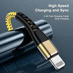 Essri 2Pack for iPhone Charger Cord 6FT, Lighting Cable 6 Feet to USB Charging Cable, Nylon Braided Charging Cord 6 Foot Compatible with iPhone 14 13 12 11 X XS XR 15 Pad -Gold