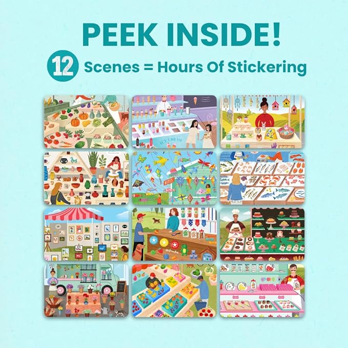 Farmer's Market 500+ Sticker Book by Cupkin Fun Toddler Travel Activity Coloring and Sticker Book, Road Trip Essentials, 12 Coloring Pages 12 Side by Side Scenes for Ages 2–8 Years