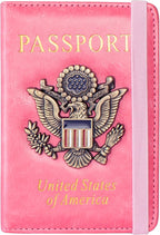 Passport Holder Cover and Card Case Slot Combo RFID Blocking Leather Travel Passport Wallet for Men and Women US Passport Protector Document Organizer,Pink