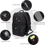 SHRRADOO Extra Large 50L Travel Laptop Backpack with combination lock, College Backpack Airline Approved Business Work Bag Fit 17 Inch Laptops for Men Women,Black