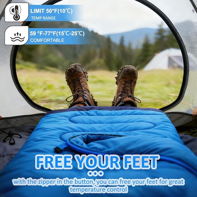 oaskys Camping Sleeping Bag - 3 Season Warm & Cool Weather - Summer Spring Fall Lightweight Waterproof for Adults Kids - Camping Gear Equipment, Traveling, and Outdoors