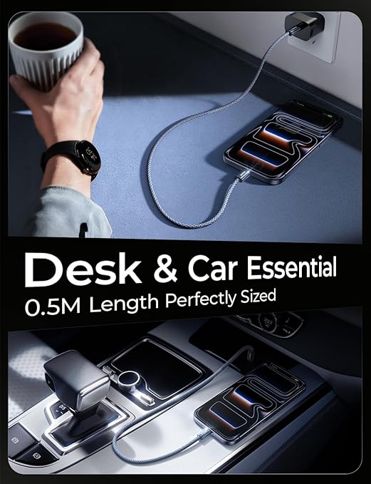 LISEN 240W Short USB C Cable, USB C to USB C Cable for iPhone 17 16 15 Pro Max iPad MacBook Pro Samsung S25, 1.6FT/2 Pack/Midnight
