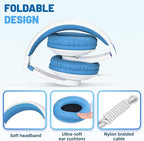 rockpapa Comfort Kids Headphones for School, Lightweight Foldable Portable Childs Boys Girls Teens Headphones Wired 3.5mm with 4.9ft Cord for Travel Airplane Tablet Phone Pad Laptop White/Blue