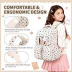 PIG PIG GIRL Corduroy Backpack 3PCS Kids Backpack for Girls School Bags for Middle School Students Book Bag for Elementary Primary Kawaii Ita Backpack with Lunch Box Pencil Case Set, Flower