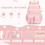 DIGOBAY Backpack for Girls, 3PCS Girls Backpack for School with Lunch Bag Pencil Case, Cute Kids Teens Bookbag for Kindergarten Elementary Preschool Middle School (Pink)
