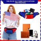 Abbylike 6 Pcs 4th of July Neon Fanny Packs 250th Anniversary Adjustable Waist Bags Patriotic Style Party Outfit Accessories for Women Men Travelling Outdoors Cycling Independence Day