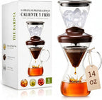 Blue Horizon Hot & Iced Coffee Maker 14oz – Pour Over Coffee Dripper with Temperature Resistant Glass Carafe & Stainless Steel Reusable Filter, Single Serve Cold Coffee & Hot Tea Brewer