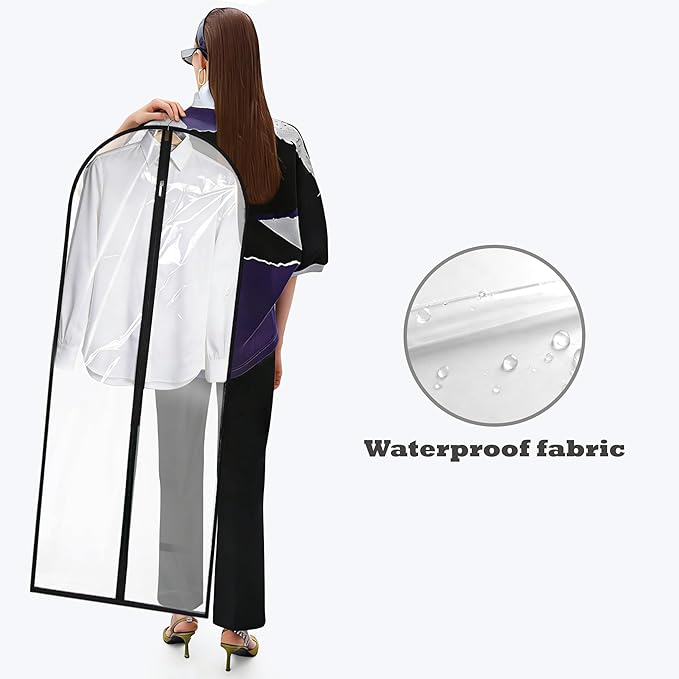 Dress Bags for Gowns Long, 65'' Garment Bags for Hanging Clothes, Suit Bag Cover for Storage and Travel (Clear)