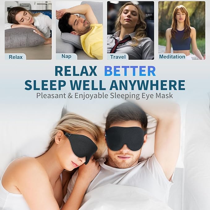 ZGGCD Sleep Mask for Side Sleeper, Light Blocking Sleeping Eye Mask for Women Men, 3D Contoured Cup Night Blindfold, Luxury Eye Cover Eyeshade with Adjustable Strap for Travel, Nap, Black