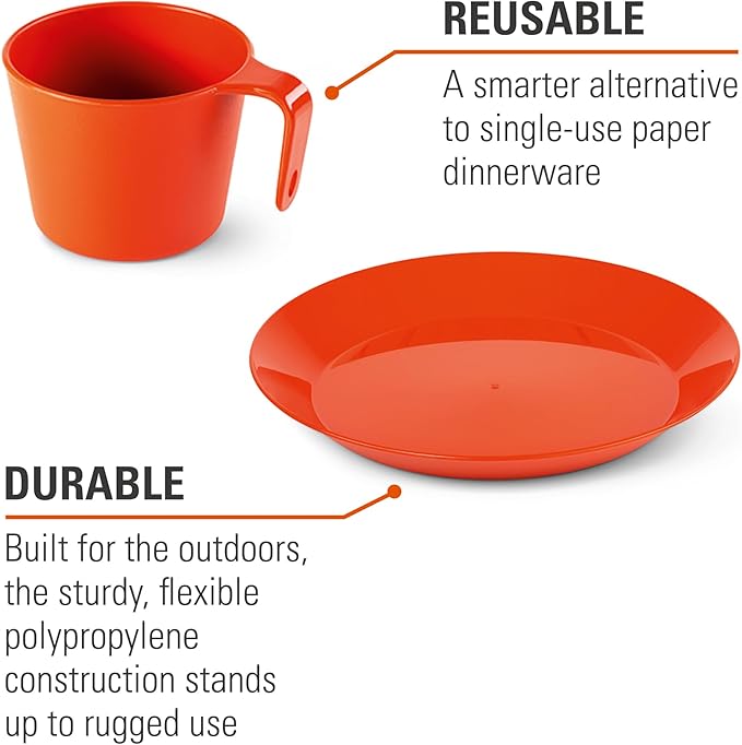 GSI Outdoors Cascadian Table Set I 6-Piece Camping, Backpacking Mess Kit, Plastic BPA Free, Plate, Bowl, Mug, Cup & Cutlery Set