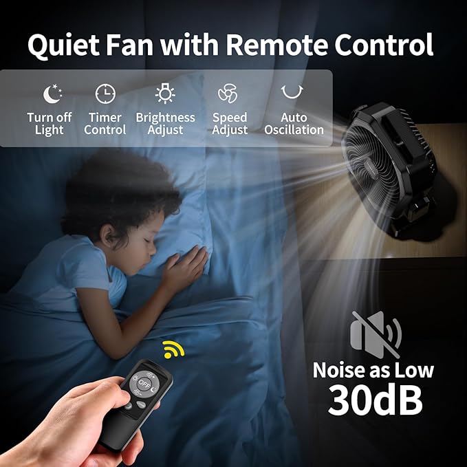 Socool Camping Fan with Light, 20000mAh Rechargeable Battery Fan with Remote, 112Hrs & 8 Speeds, Digital Display, Timer, Auto Oscillation, 270° Pivot & Hook for Outdoor Tent, Hurricane, Power Outage