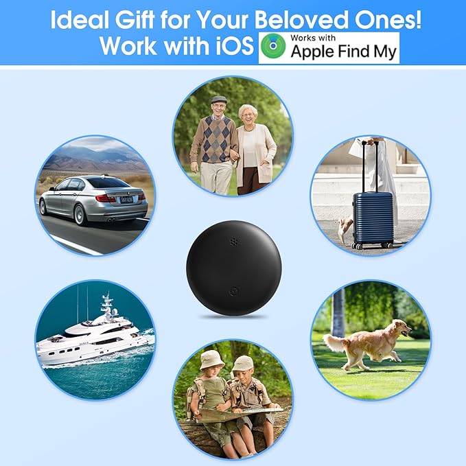 Mini GPS Tracker for Vehicles, Hidden Car Location Tracker w/Magnetic Case, Real Time Global Tracking, Item Finder for Pets, Keys, Wallets Works with Find My (iOS Only) No Monthly Fees, Black