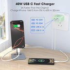 USB C Charger Block, 2 Pack 40W 4-Port iPhone Charger Fast Charging Multiport PD 3.0 & QC 4.0 Double Quick Charge, Compatible with iPhone 17/16/15/14/13/12/11，Pro Max，iPad, Samsung (2, Light Green)