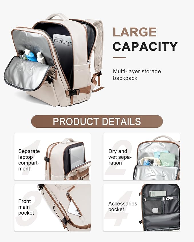 Travel Backpack Women,Carry On Backpack Flight Approved 18x14x8 inches Bag Spirit Airlines Personal ltem,College Sports Hiking Rucksack Waterproof Casual Daypack Laptop Blackpack Men,BeigeBrown