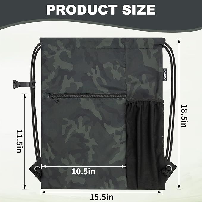 HOLYLUCK Men & Women Outdoor Sport Gym Sack Waterproof Drawstring Backpack Bag (Standard with drawstring, Black Camo)