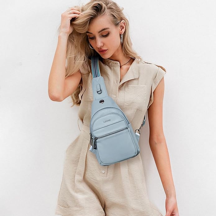 LATMAP Sling Bag For Women Faux Leather Small Casual Daypack Backpack Fanny Pack Crossbody Chest Bags Purse