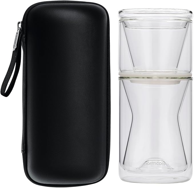 Normcore Pour Over Coffee Maker 2.0 (320ml / 10.8oz) – Double Wall Borosilicate Glass Coffee Dripper, Portable with EVA Case, Fits 185 Wave Filter, Manual Pour Over Coffee Brewer, Clear