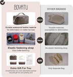 BOYATU Travel Makeup Bags for Women: 3 Pcs Set Wide Open Cosmetic Bag - Portable Make up Bags with Handle - Vegan Leather Toiletry Organizer Bag with Divider (G-03-Coffee)