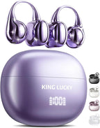 King Lucky Clip-On Earbuds Gen 3, Open-Ear Wireless Bluetooth 6.0 Headphones with Mic, Secure Fit for Small Ears & Glasses Wearers, 50H Playtime, LED Digital Display, ENC, IPX5 Waterproof (Purple)