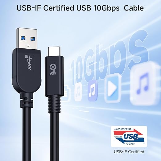 Cable Matters [USB-IF Certified] 10Gbps Gen 2 USBA to USB C Cable - 3.3 ft, USBC to USBA Cable, Black, Compatible with iPhone 16/15 Pro Max/Plus