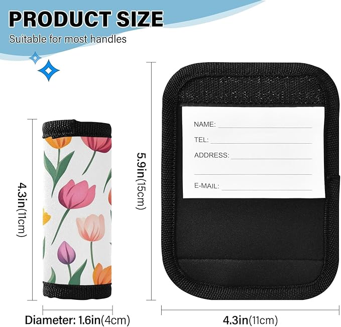 Colorful Tulip White Luggage Handle Wrap for Suitcase Luggage Tags Handle Covers Identifiers Soft Decorations Travel Accessories 2 Pack