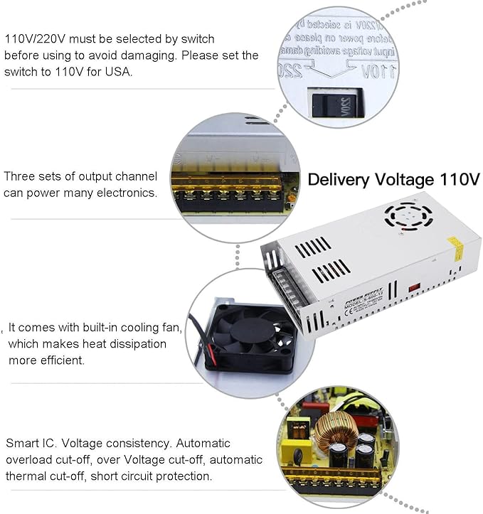 50A 600W 12V DC Power Supply, Universal Regulated Switching AC 110V/220V to DC Converter (SMPS) Transformer Driver Adapter for LED Strip Lights, CCTV Camera System, 3D Printer, Radio, Computer Project