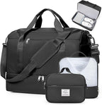 Travel Duffel Bag for Women, Carry-on Overnight Weekender Bags with Wet Pocket & Toiletry Bag, For Spirit Airlines 18x14x8 Personal Item Bag,3 Pcs Set,Small,Black