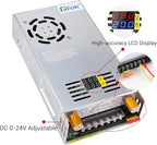 DROK 24V Power Supply, AC 110V/220V to DC 0-24V 0-20A 480W Buck Converter, Volt Amp Adjustable Adapter Regulated 5V 12V 24V Volt Switching Voltage LED Transformer Charger for Computer CCTV Lab