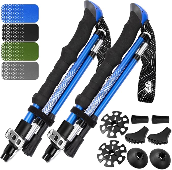 Premium Foldable Hiking Poles by USA Brand - Adjustable, Lightweight Trekking Poles Made of Aircraft Aluminum, Metal Locks Cork EVA Grips