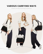 LOVEVOOK 17.3 Inch Laptop Backpack for Women, Large Capacity Travel Backpack with Organizer Bag, Waterproof Carry on Backpack Work Bag with USB Port, Teacher Nurse Backpack Purse, 2PCS, Beige-Black
