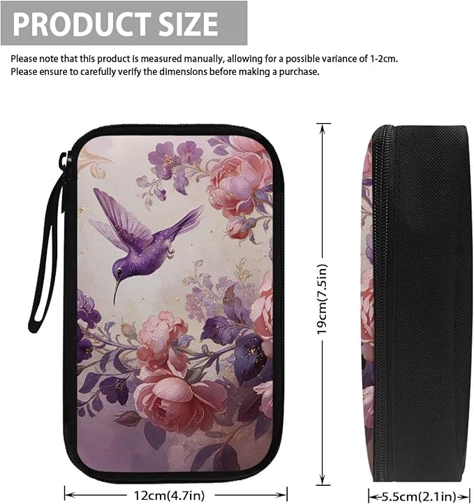 Purple Hummingbird Cord Organizer Travel Portable Electronic Organizer Travel Case Tech Pouch for Cable Cord Charger Phone Earphone Power Bank