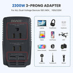 Upgraded 2000W Voltage Converter US to Europe -220V to 110V Converter for European Travel for Hair Dryer Straightener, 2300W Power Converter Adapter Combo with Dual USB for Tablet Camera Cell Phone