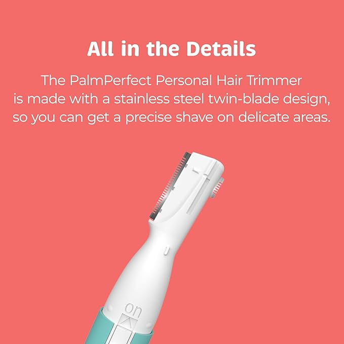 PalmPerfect Personal Hair Trimmer – Painless Precision Shaver for Eyebrows, Upper Lip, Ears, and Nose – Stainless Steel Twin-Blade Groomer with Dual-Length Comb & Battery Included