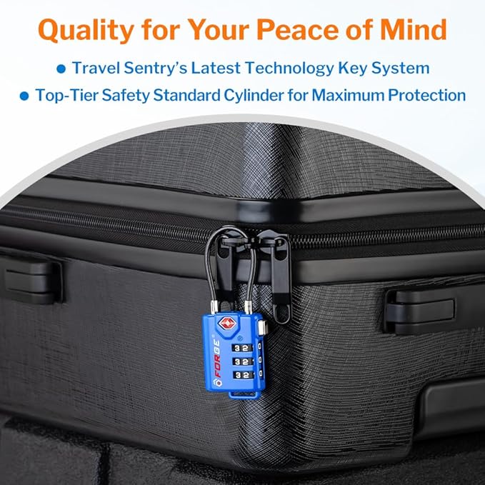 Bright Colors, TSA Approved Cable Luggage Locks 2 Pack Blue, Re-settable Combination with Alloy Body