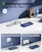 Portable Charger with Built-in Cables,22.5W Super Fast Charging Power Bank Slim Phone Charger,10000mAh Travel Battery Pack Battery Bank with Smart LED Display for iPhone, Android & USB-C (Blue)