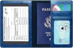 Passport Holder Cover Wallet Case RFID Blocking Leather Card Slot Travel Accessories Documents Organizer Protector for Women Men, Navy Blue