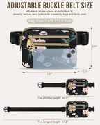 Capolo Fanny Packs for Women Fashion Waist Packs Bag with Adjustable Strap and 4 Zipper Pockets Waterproof Everywhere Crossbody Belt Bag for Workout Running Travelling(Black Flower)