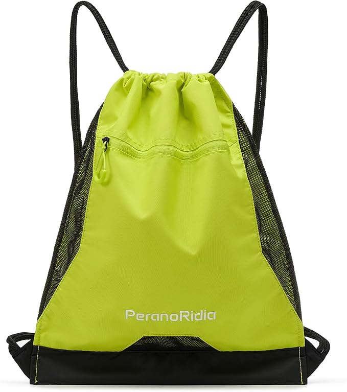 Waterproof Drawstring Backpack for Men/Women, Lightweight Sports Bag for Gym, Beach, Swim, Hiking, Running & Cycling, Anti-Stain with Quick-Access Mesh Pocket, Green 14.2"×2.8"×17.7"